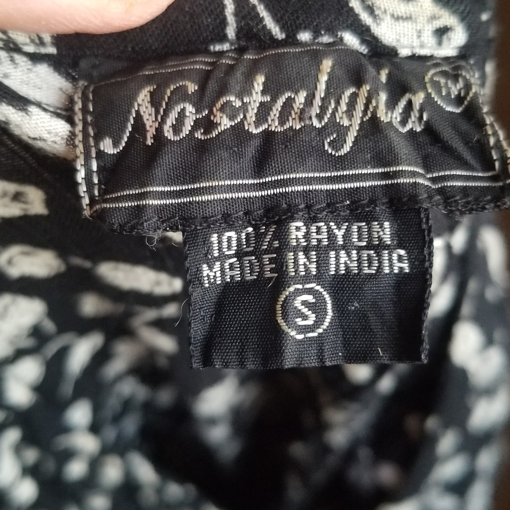 Nostalgia vintage crinkle rayon broomstick midi dress black white rosebuds - Picture 9 of 12